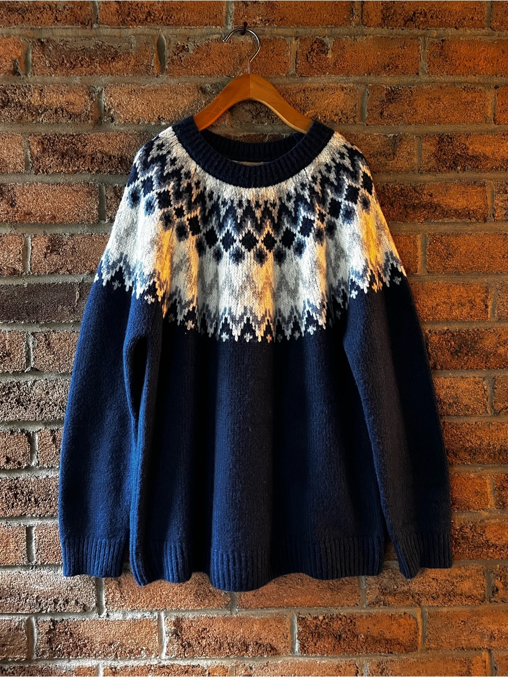 Wind River Nordic Fair Isle Sweater Large Navy Blue Winter Knit Pullover